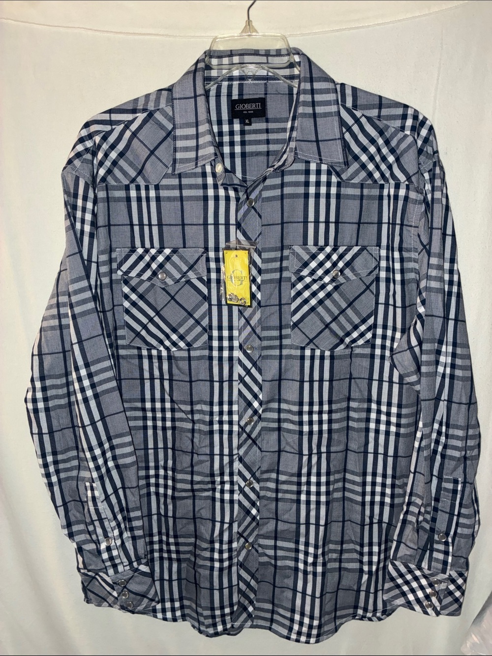 Gioberti Navy and White Plaid Button-Up Shirt